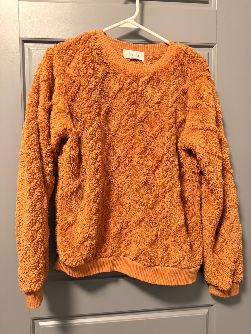 Love Life Burnt Orange Faux Fur Cozy Plush Sweater SMALL